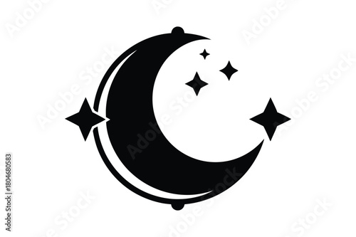Black crescent moon with sparkling stars icon designed for mystical night themed art Vector illustration