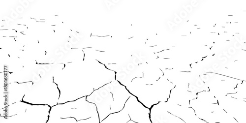 Black and white cracked dry earth texture, drought soil surface pattern, parched land broken ground detail, environmental disaster concept, climate change abstract cracked illustration for design use.