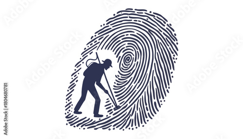 Silhouette figure cleaning inside a fingerprint graphic illustration