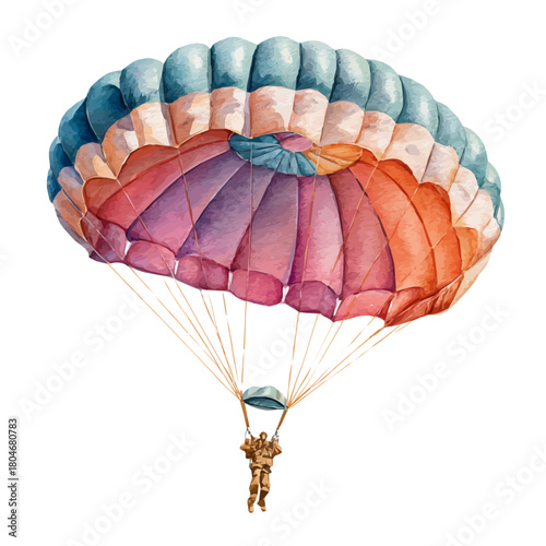 Watercolor vector illustration of Parachute, isolated on white background.