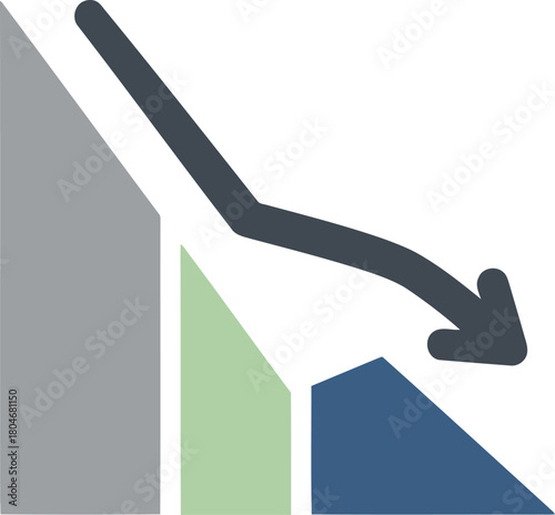 Falling business arrow and bar chart showing economic decline