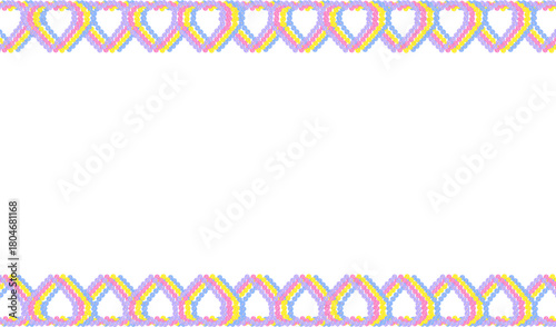 メッセージカードや装飾に最適！花で作られた綺麗な4色ハート背景_ピンク、黃、紫、青