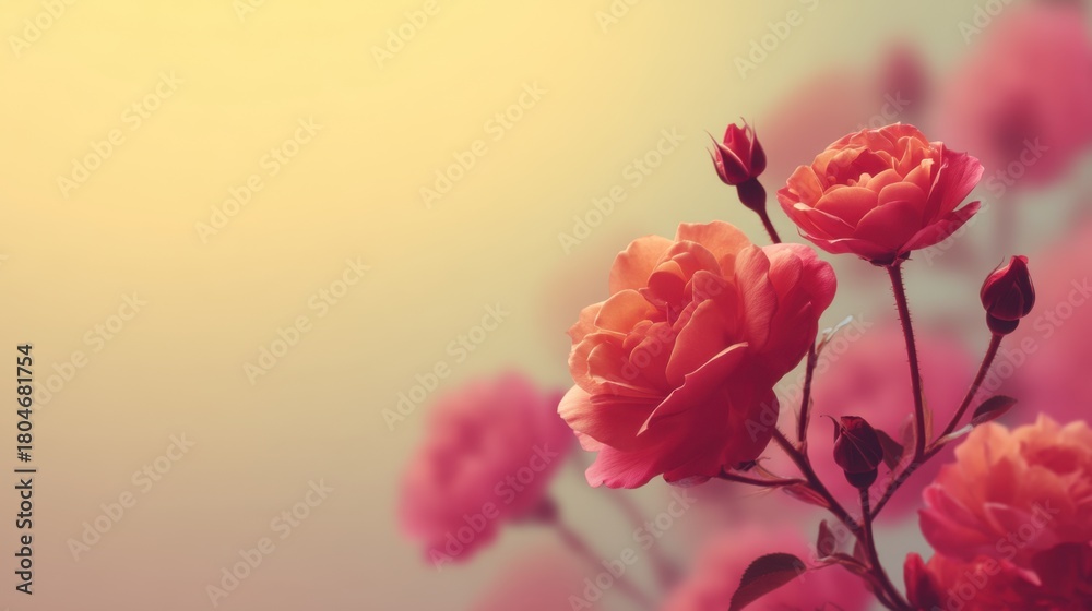 Fototapeta premium Beautiful pink roses with soft petals against a gentle pastel background, capturing the essence of romance and nature's delicate beauty in bloom