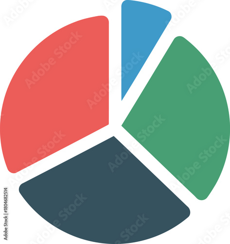 Colorful pie chart divided into four segments on clean background