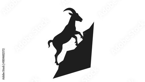 Silhouette of a goat climbing a rock on a white background image