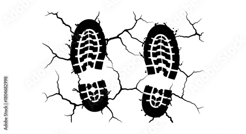 Shoe prints on icy mud, rugged design on a transparent background