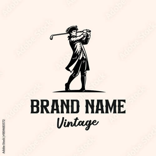 Vintage Gentleman Golfer in Colonial Attire Swinging Golf Club.