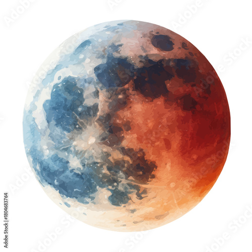 A watercolor painting of Lunar Eclipse, vector illustration on white background.