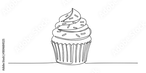 Continuous one line of a chocolate mousse cup with a swirl topping, representing indulgence and luxury, hand drawn vector illustration.