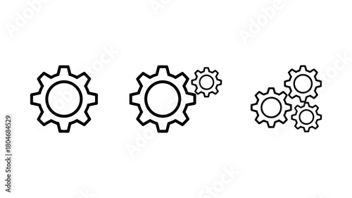Gear icons set illustrating mechanical processes, settings, and integrated systems, perfect for technological and industrial design concepts.
