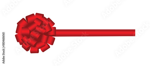 A realistic red ribbon bow. Vector decorative shiny gift red ribbon design element.