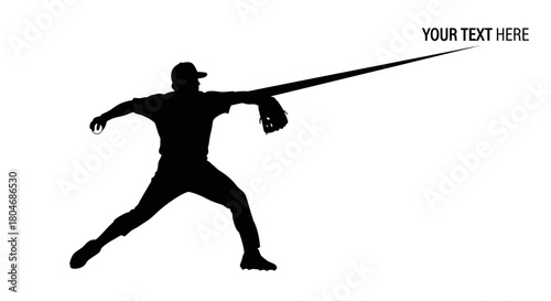Dynamic baseball pitcher silhouette ready to throw, perfect for sports team branding and logo design, conveys strength and power, ideal for motivational content