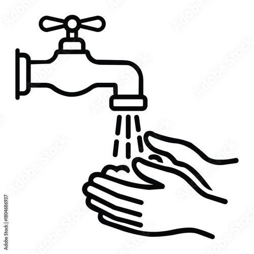 Hand Washing Icon Vector. Hygiene, Sanitation, Clean Hands, Water Tap Line Art