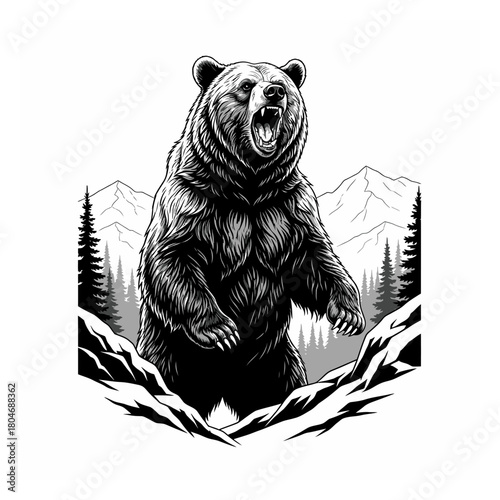 Bear Hunting logo illustration vector image t shirt design
