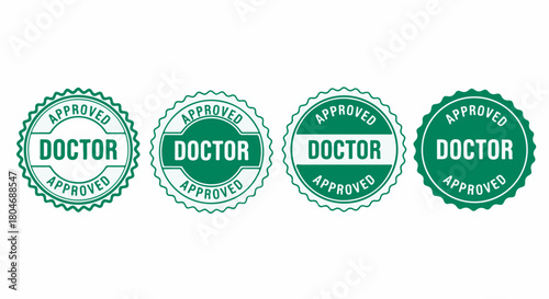 Doctor Approved certification stamp seals set vector illustration isolated on white background.