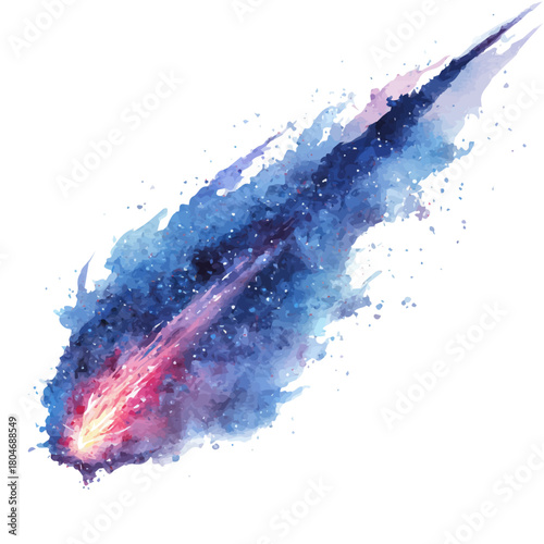 Watercolor vector illustration of Meteor, isolated on white background.