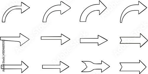 Diverse Arrow Set Outline Designs for Navigation and Direction