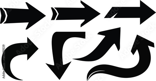 Set of Dynamic Arrows in Black and White for Directional Design