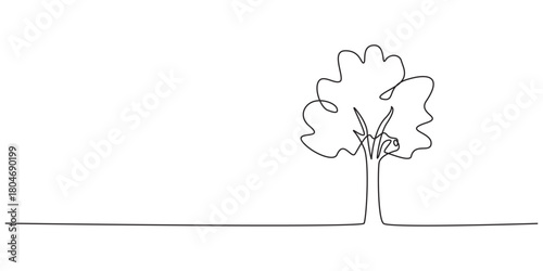 Tree plant doodle outline forest environment. Continuous one line tree plant , Tree line drawing, continuous one line drawing of a tree, symbolizing nature and growth, line art style vector 
