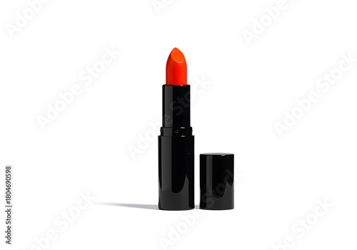 Close-Up Red Lipstick in Sleek Black Tube – Beauty Cosmetic Product Icon on White Background