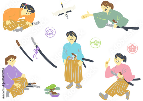 刀を差した若い侍　日本文化を象徴するインバウンド向け素材
