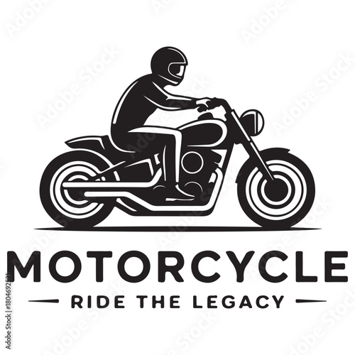 Classic Motorcycle and Rider Silhouette Logo Design on White