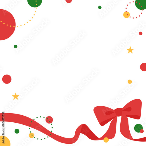 リボンのデコレーションフレーム、円形オブジェクト、ポップなデザイン、正方形サイズ