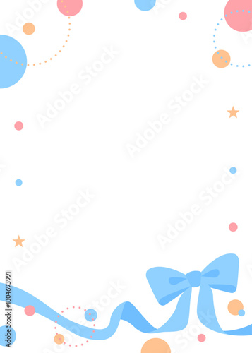 リボンのデコレーションフレーム、円形オブジェクト、ポップなデザイン、縦向き