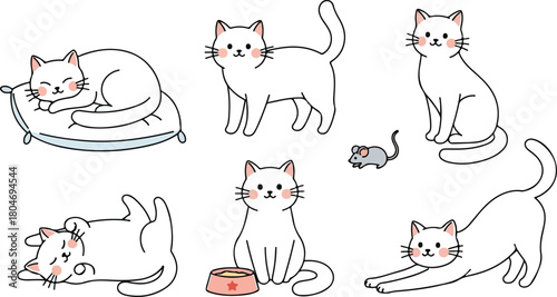 Adorable white cats in various poses showcasing playful and cute feline behavior 1.