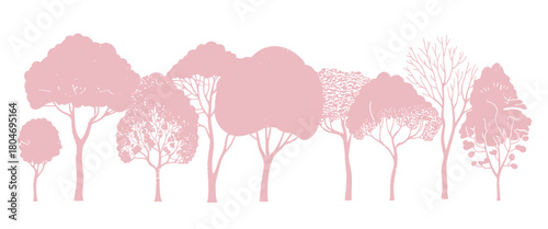 Minimal cad tree and forest outline collection, side-view vector illustrations suitable for landscape architecture, autumn foliage drawings, and environmental planning diagrams.