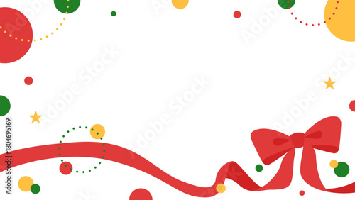 リボンのデコレーションフレーム、円形オブジェクト、ポップなデザイン、16:9サイズ