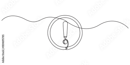 Caution danger sign continuous one line drawing on white background minimalist warning and risk icon outline vector illustration