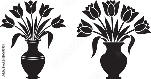 Elegant Black Silhouette Tulip Bouquets in Vases