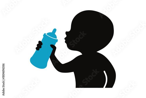 baby hold drink water silhouette on white background