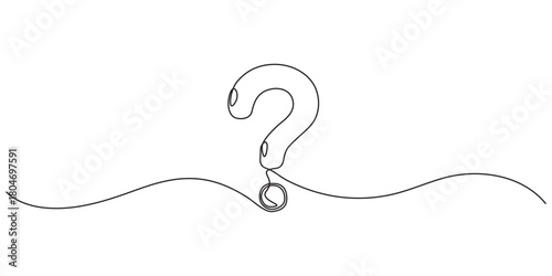 Question mark continuous one line. Hand drawn black quastion mark isolated on white background. Questionmark who, why? Hands drawing graphic element quiz uncertainty. Idea symbol. Vector illustration
