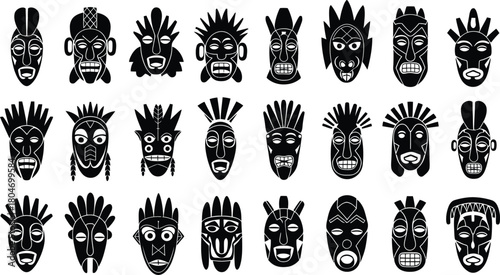 Tribal Mask Silhouette Icons Vector Set