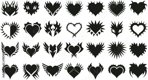 Tribal Heart Silhouette Vector Set