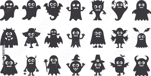 Cute Ghost and Monster Silhouette Vector Set