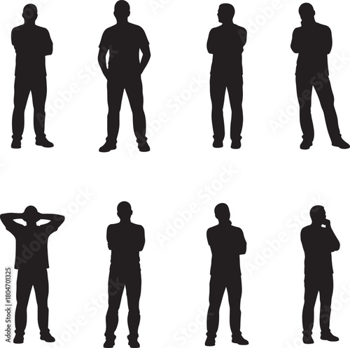 Casual Man Standing Thinking Daydreaming Silhouette Vector Set