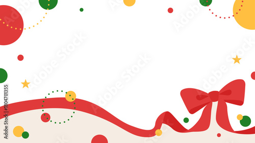 リボンのデコレーションフレーム、円形オブジェクト、ポップなデザイン、16:9サイズ