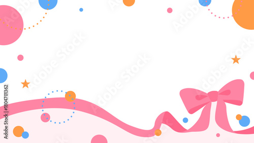 リボンのデコレーションフレーム、円形オブジェクト、ポップなデザイン、16:9サイズ