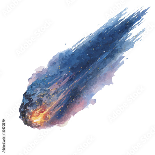 Meteor, watercolor painting, vector illustration, isolated on a white background.