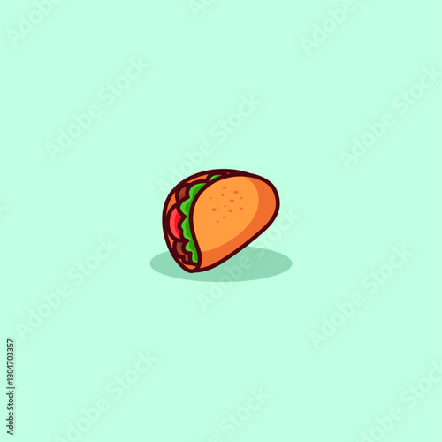 Cute Cartoon Taco Emoji On Mint Green Background For Food, Fast Food, Or Mexican Cuisine Illustration