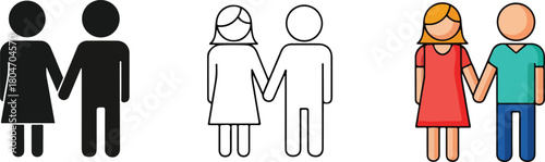 Couple holding hands representing love and togetherness simple illustration.