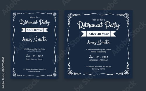 Retirement Party Invitation Template Set – Square Social Media Post, A4 Flyer, Vintage Elegant Design – Print Ready Vector