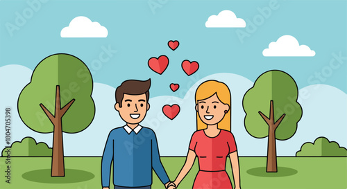 Couple in love holding hands enjoying a romantic moment together smiling happily.