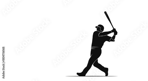 Dynamic baseball player silhouette swinging bat for a home run, capturing the energy of the game, perfect for sports marketing or team branding initiatives