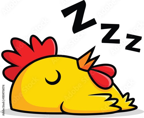 Cute Cartoon Chicken Sleeping Soundly with Zzz Symbols.
