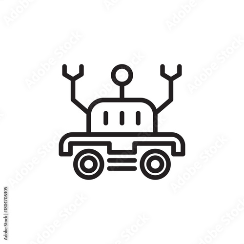 Automated Body Shop icon symbolizing advanced robotic vehicle production. Features a wheeled robot, representing manufacturing automation, chassis assembly, and precision welding in factory.