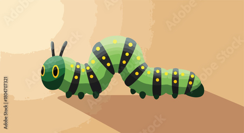 Cute Green Caterpillar Crawling on a Sandy Surface.